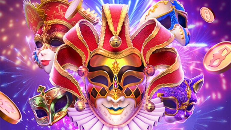 Mask Carnival PG Soft Slot – A vibrant, festive carnival atmosphere with colorful masks, sparkling lights, and joyful celebrations.

